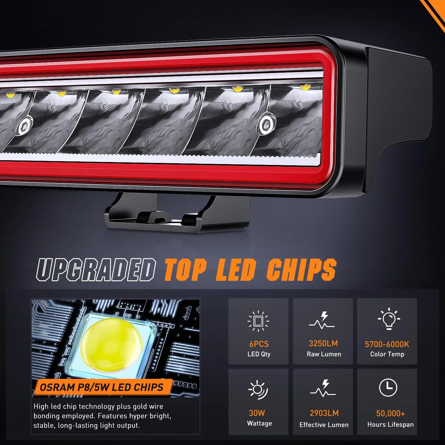 6.5 Inch 30W 3250LM Spot LED Light Bars (Pair) | 16AWG DT Wire