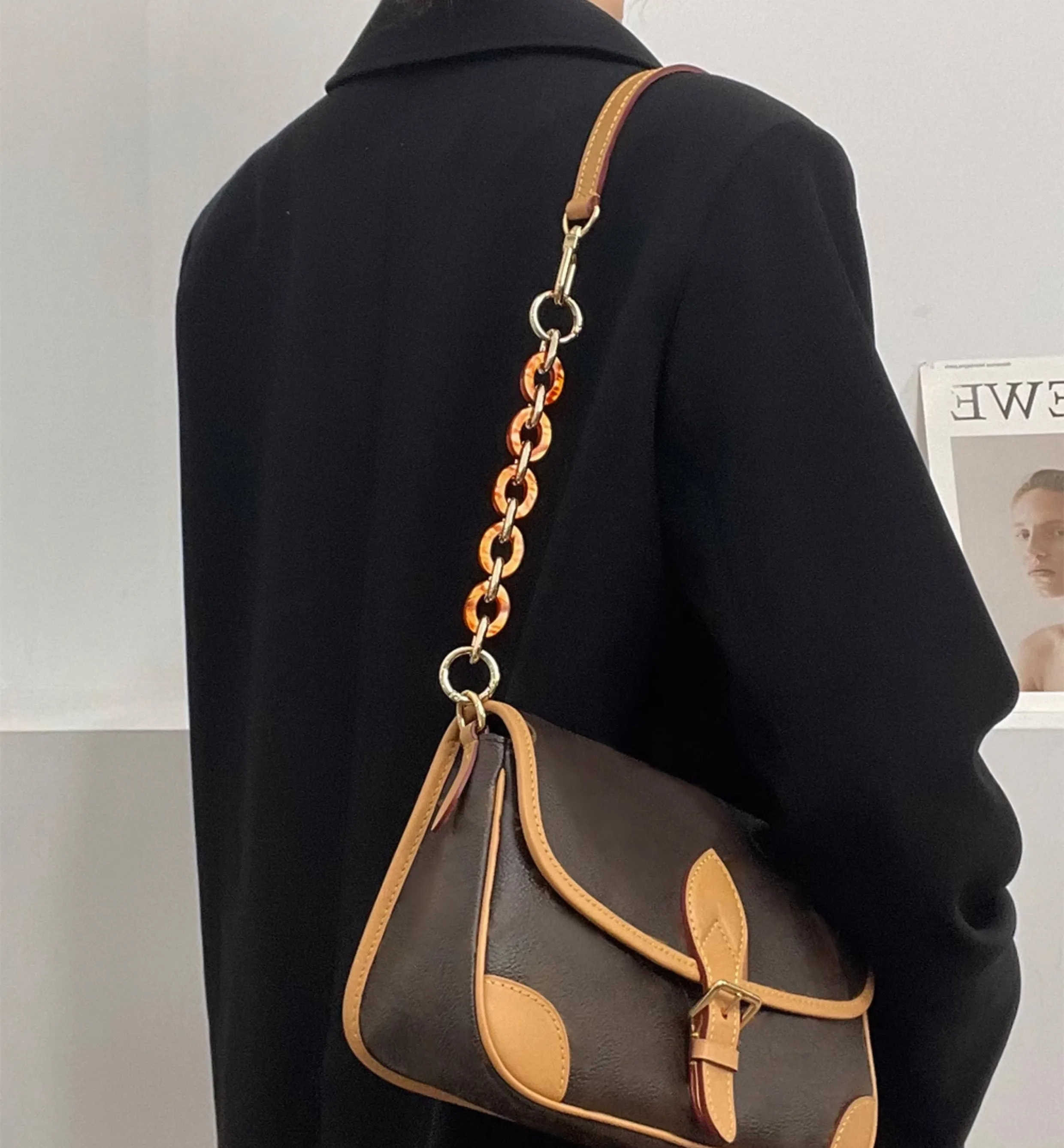 Acrylic chain bag suitable for Diane, shoulder bag replacement accessories, bag chain extension accessories, single shoulder bag chain