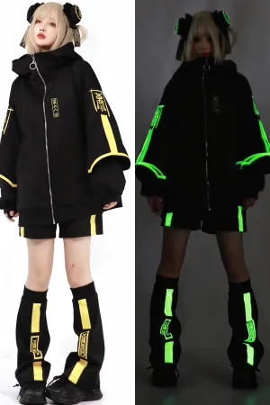 Black and Yellow Luminous Jacket Arm Warmers Leg Warmers Shorts Pants Hairclips