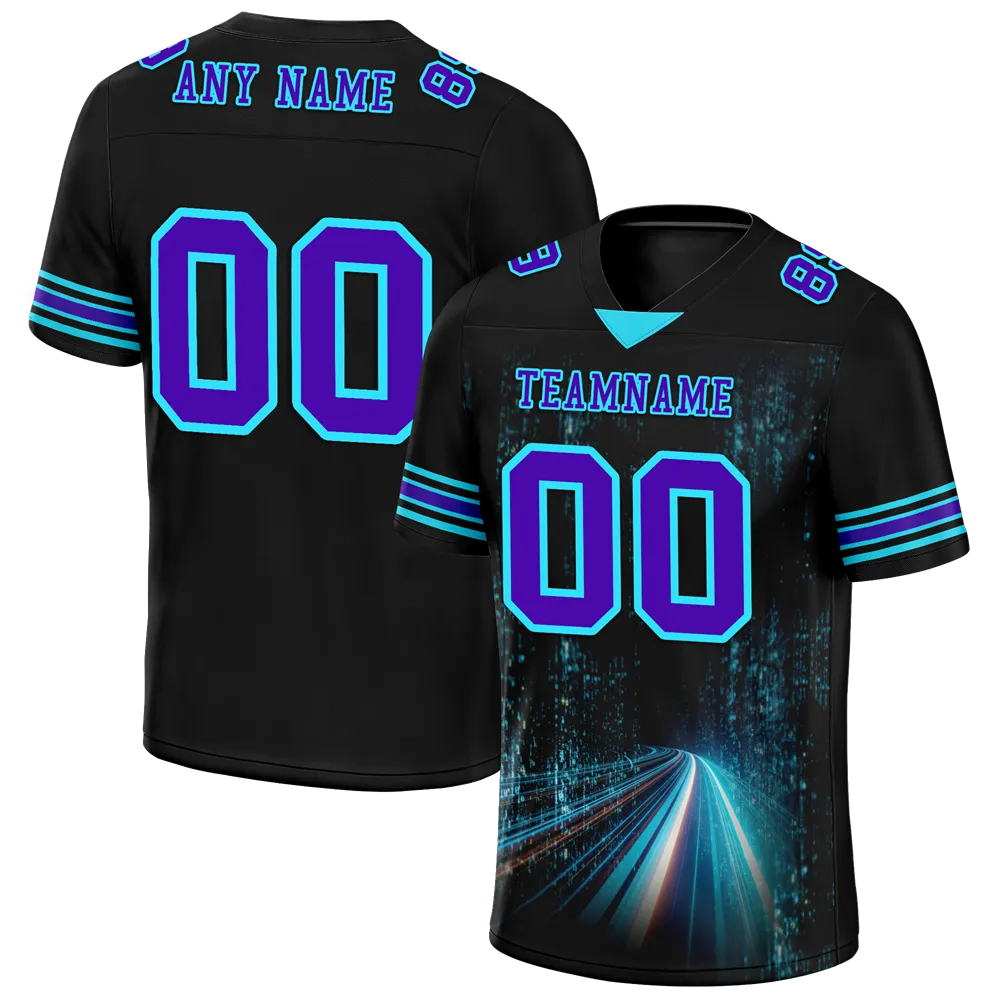 Custom Black Aqua Drift Fashion Purple Personalized Authentic Football Jersey FBJ02-bc0fb09