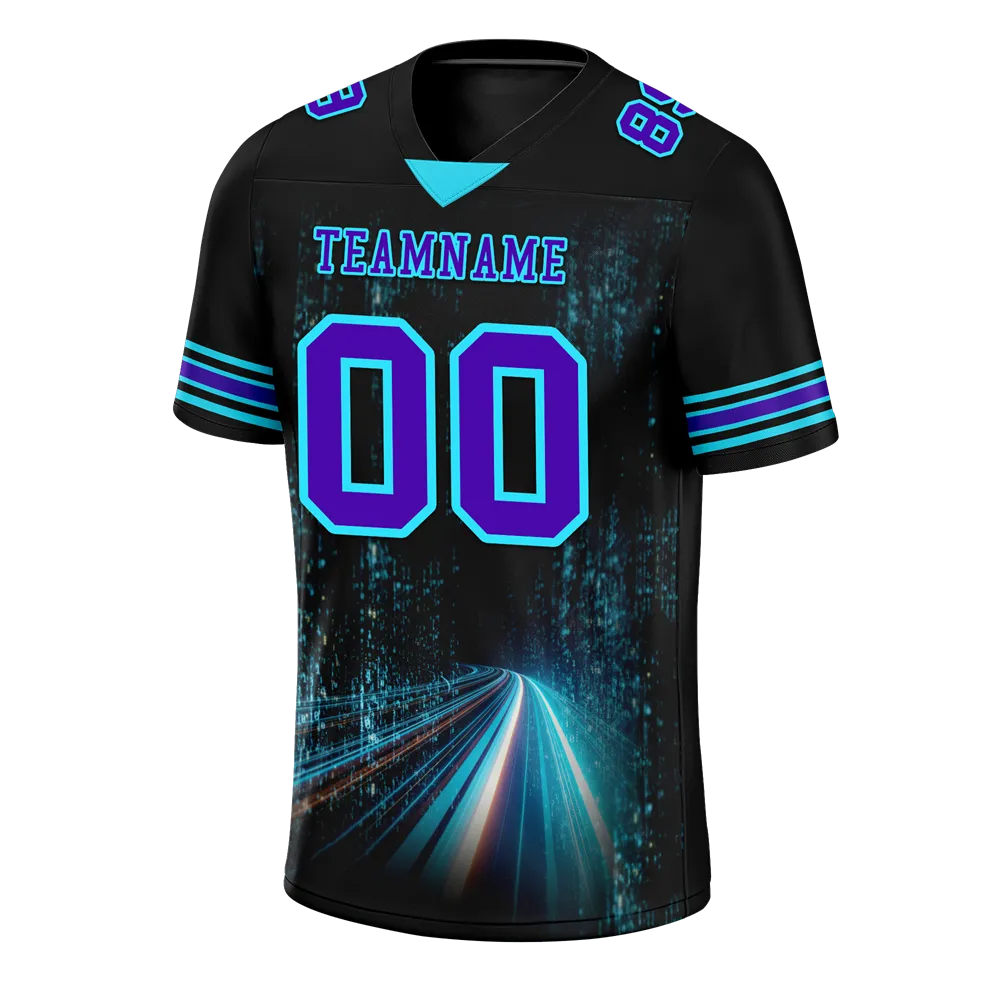 Custom Black Aqua Drift Fashion Purple Personalized Authentic Football Jersey FBJ02-bc0fb09