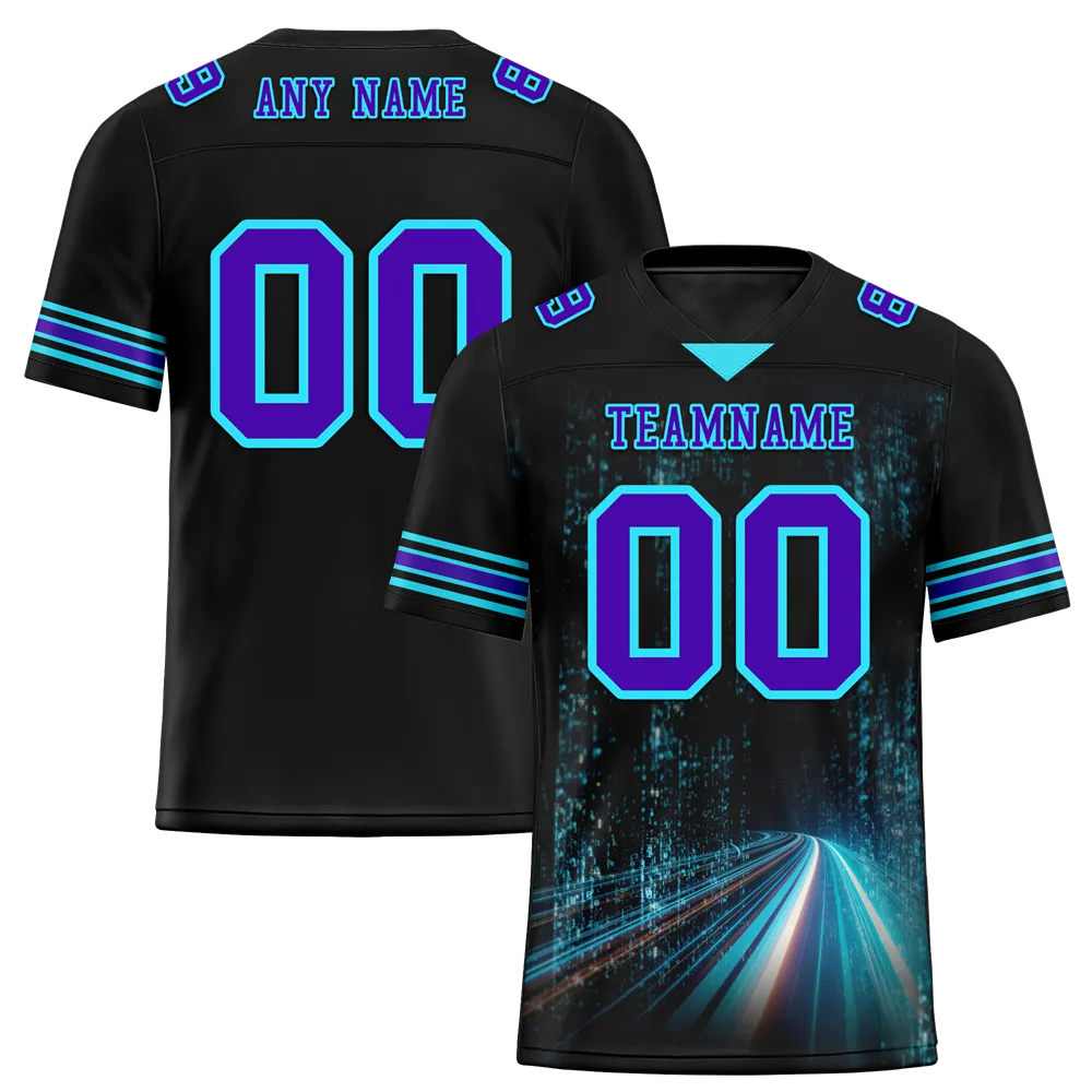 Custom Black Aqua Drift Fashion Purple Personalized Authentic Football Jersey FBJ02-bc0fb09