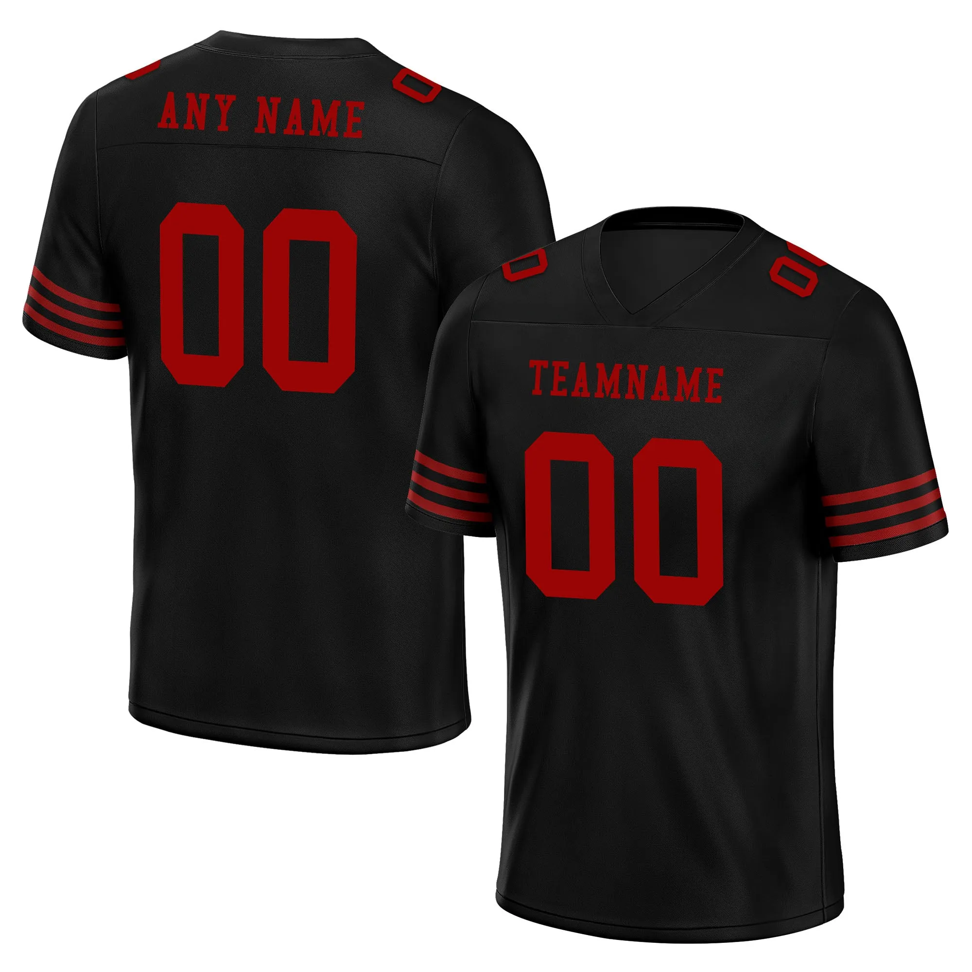 Custom Black Red Striped Sleeves Personalized Authentic Football Jersey FBJ02-D06041