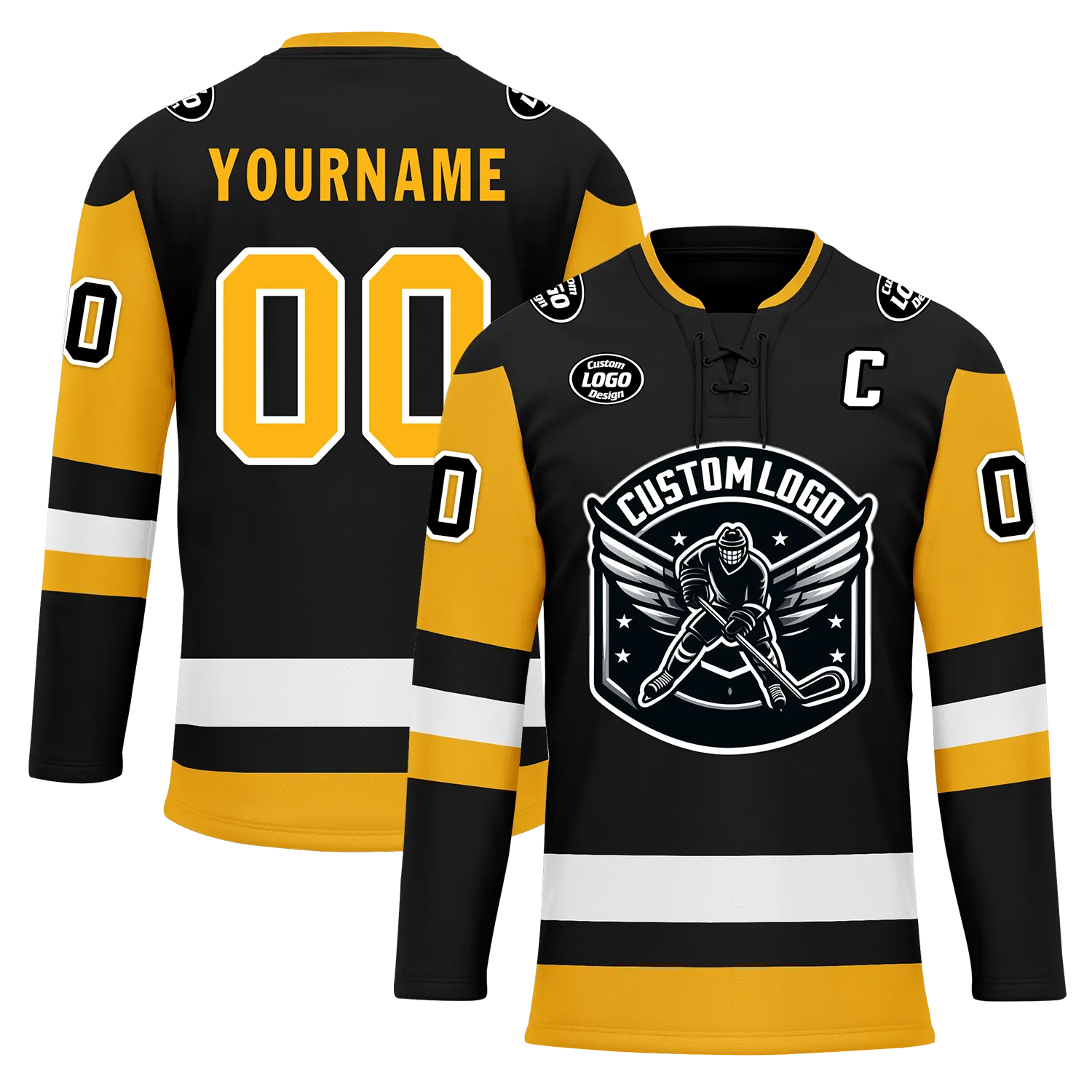 Custom Black Yellow Personalized Hockey Jersey HCKJ01-D0a7009