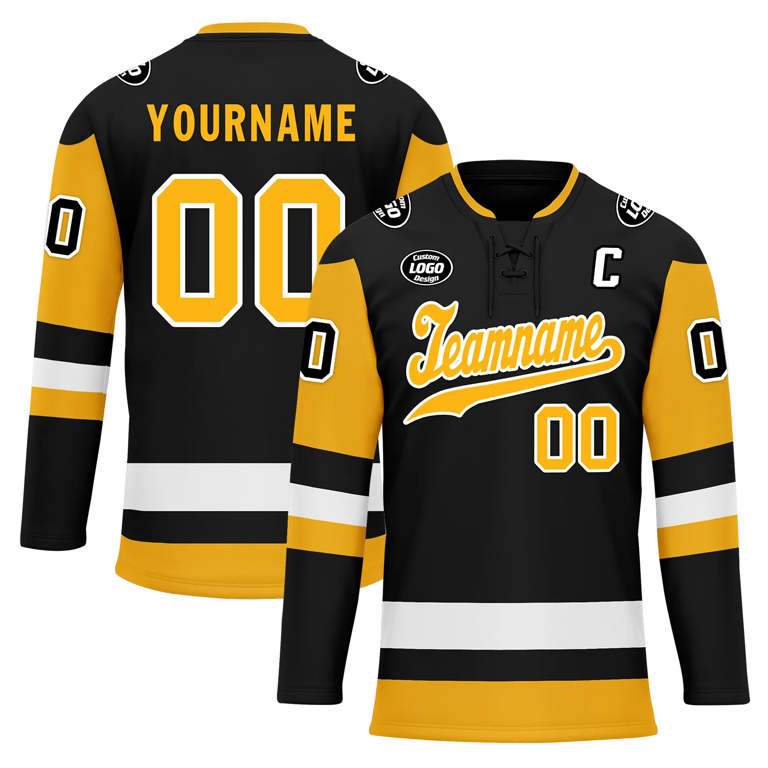 Custom Black Yellow Personalized Hockey Jersey HCKJ01-D0a7009