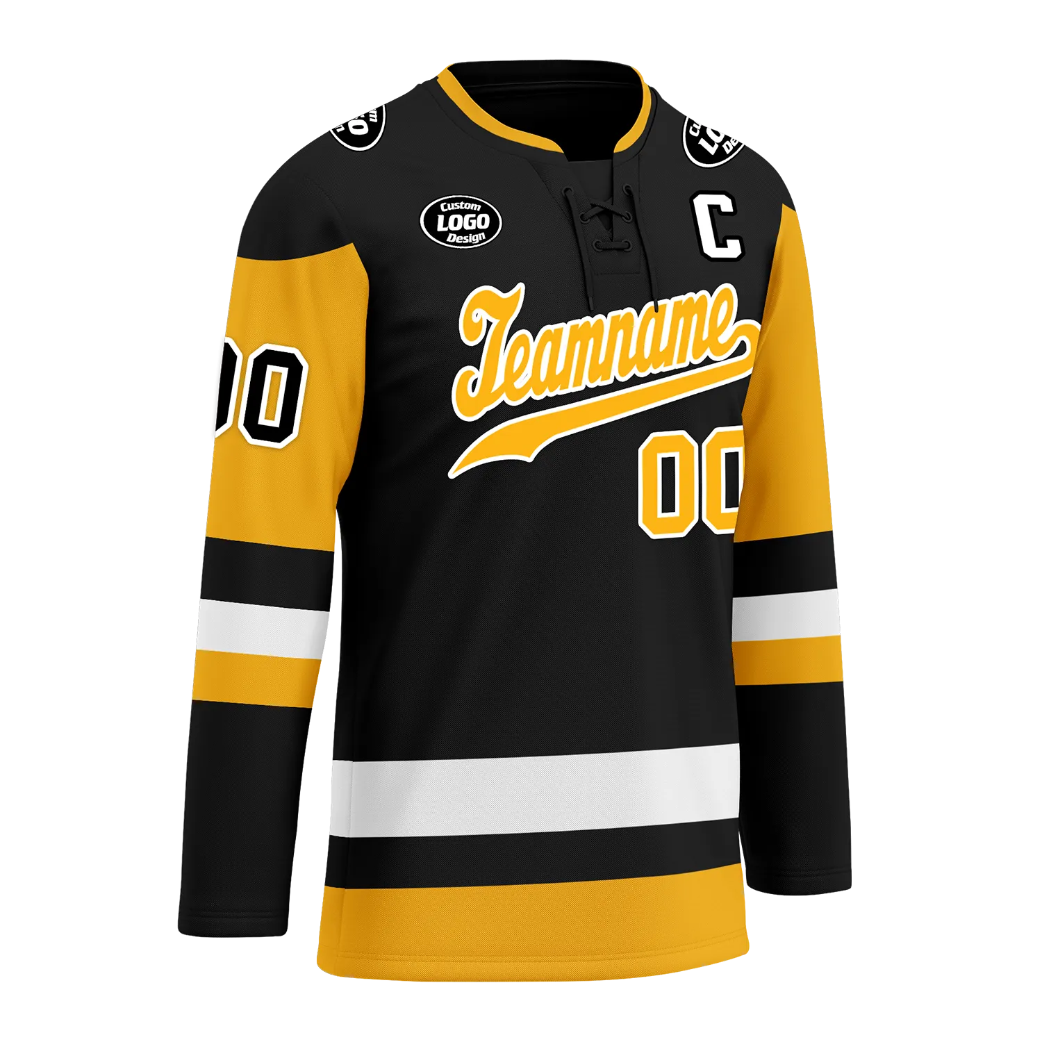 Custom Black Yellow Personalized Hockey Jersey HCKJ01-D0a7009