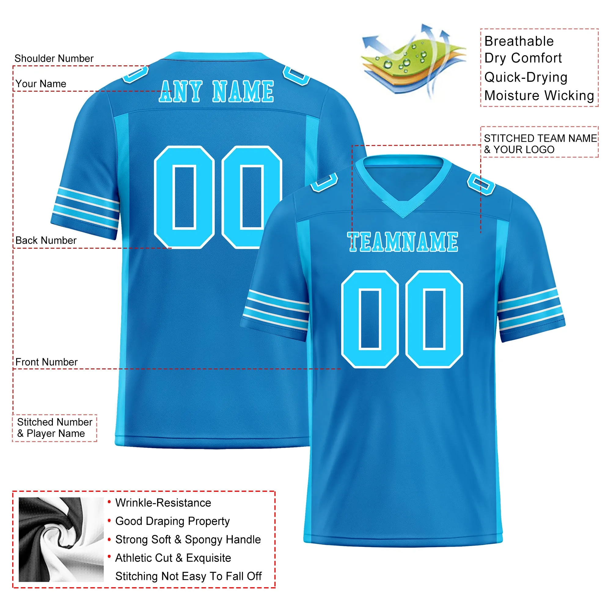 Custom Blue Striped Sleeves Personalized Authentic Football Jersey FBJ02-D06080
