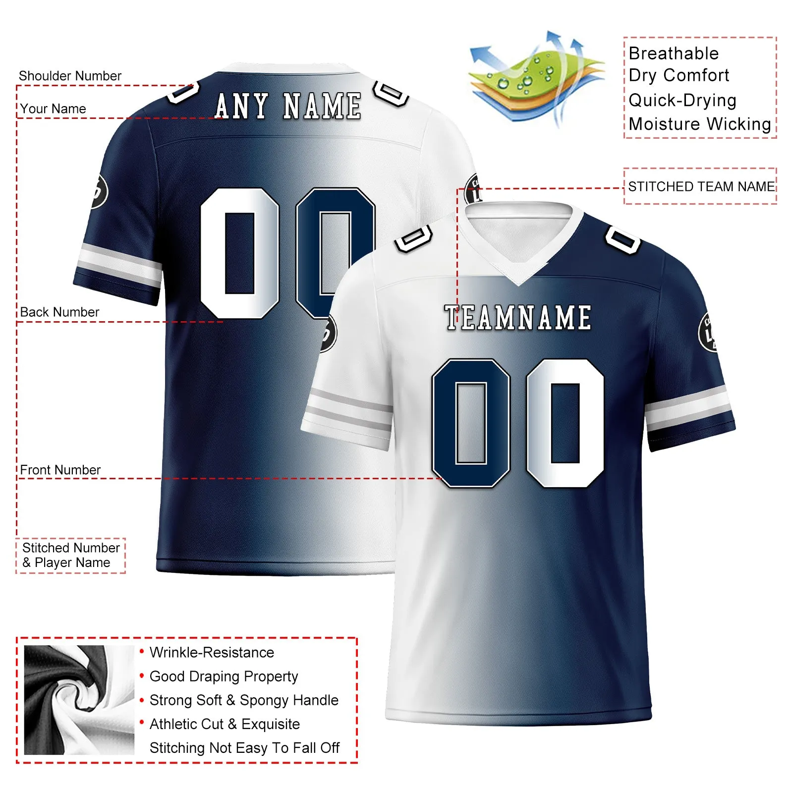 Custom Deep Blue White Texas Personalized Authentic Football Jersey FBJ02-D028017-5