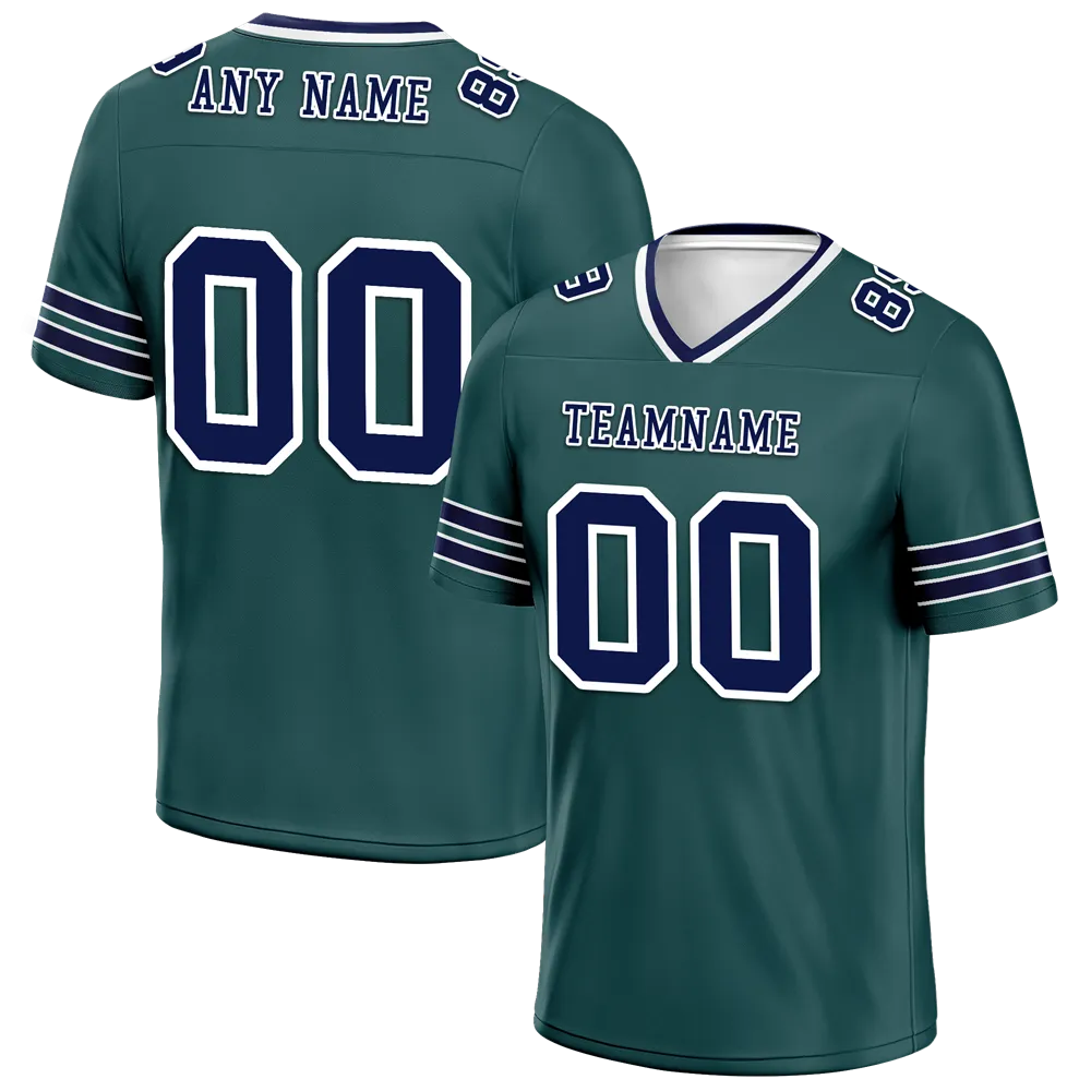 Custom Green Sleeve Stripes Blue Personalized Authentic Football Jersey FBJ02-bc0f088