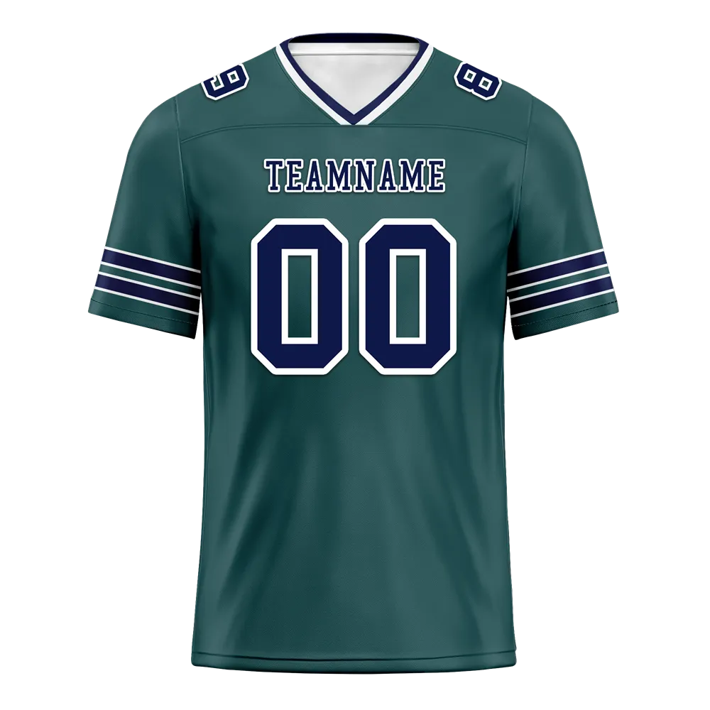 Custom Green Sleeve Stripes Blue Personalized Authentic Football Jersey FBJ02-bc0f088