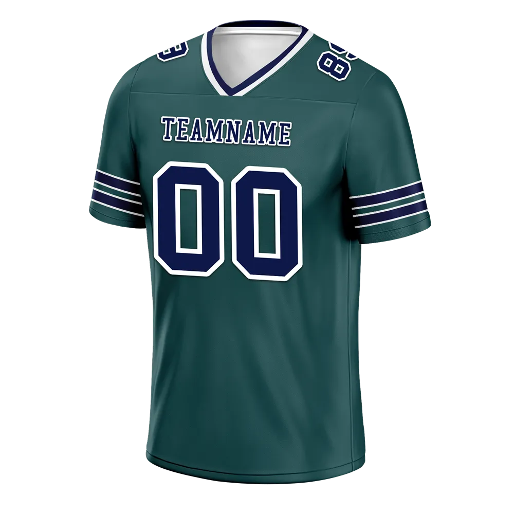 Custom Green Sleeve Stripes Blue Personalized Authentic Football Jersey FBJ02-bc0f088
