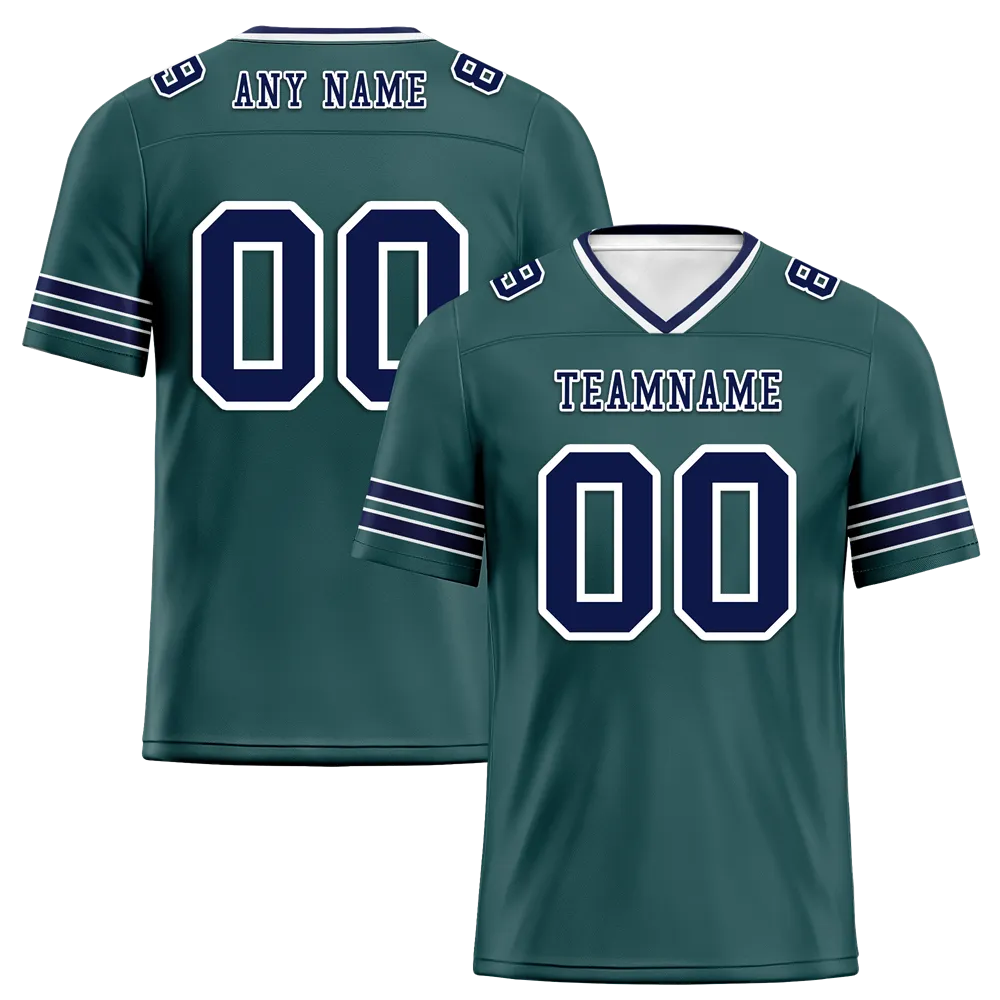 Custom Green Sleeve Stripes Blue Personalized Authentic Football Jersey FBJ02-bc0f088