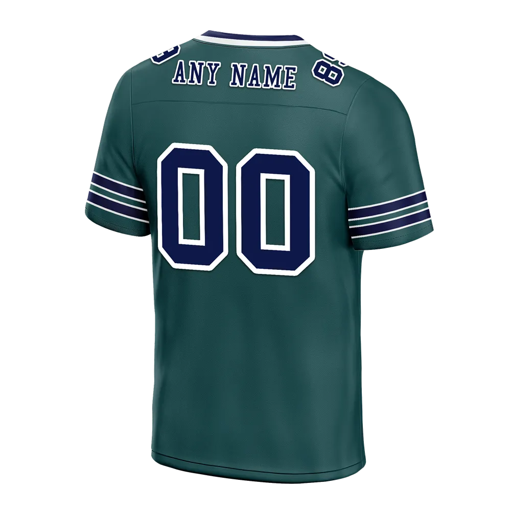 Custom Green Sleeve Stripes Blue Personalized Authentic Football Jersey FBJ02-bc0f088