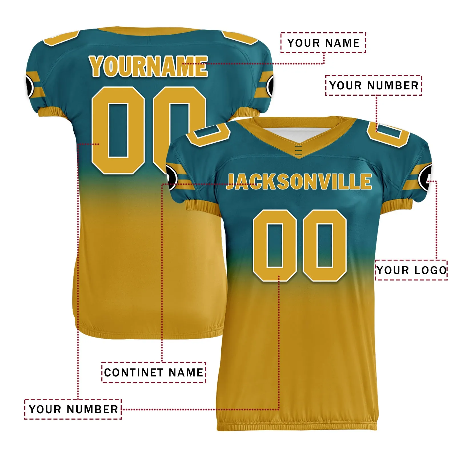Custom Green Yellow Fade Fashion Jacksonville High-Performance American Football Jersey FBJ06-D020252-16