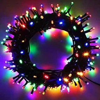 Indoor/Outdoor 8 Function LED Waterproof Fairy Lights with Green Cable (600 Lights - 46M Cable) - Multicoloured Lights