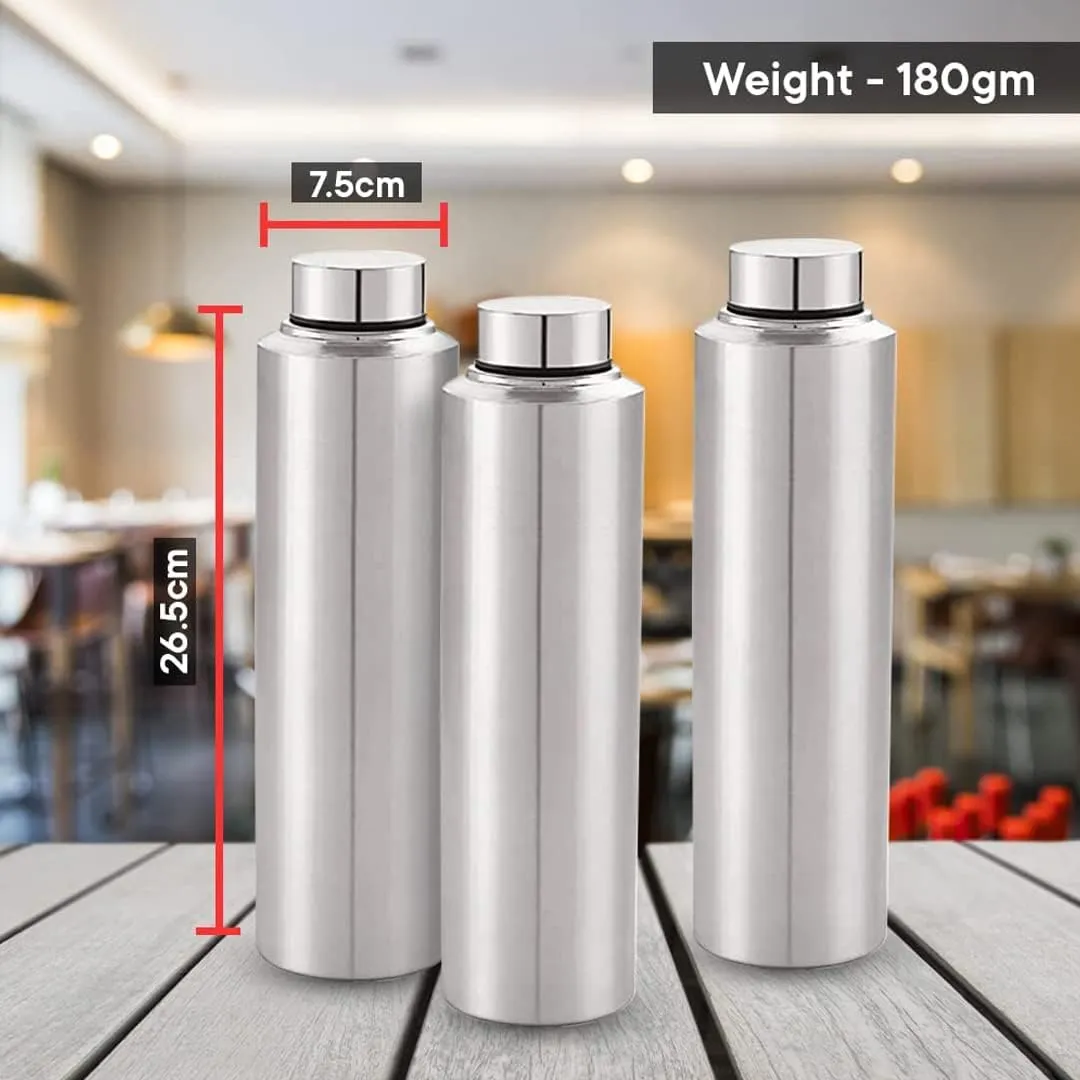 Kuber Industries Pack of 4 Stainless Steel Water Bottle | 1 Litre Steel Water Bottles | 16 Pieces Water Bottle For Fridge | Cold Water Bottle | Water Bottle for School-Collage-Office-Travel | Silver