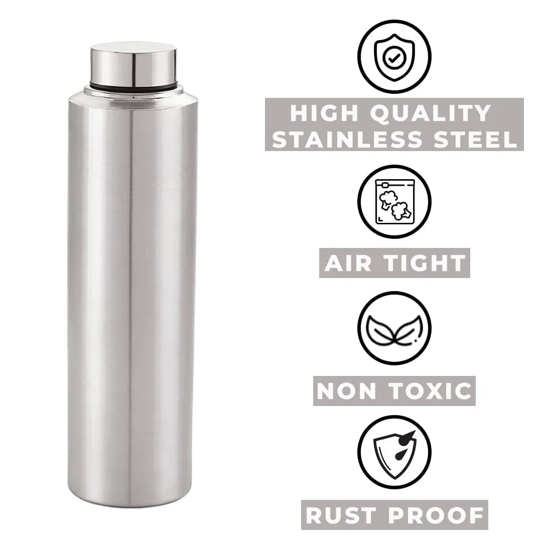 Kuber Industries Pack of 4 Stainless Steel Water Bottle | 1 Litre Steel Water Bottles | 16 Pieces Water Bottle For Fridge | Cold Water Bottle | Water Bottle for School-Collage-Office-Travel | Silver